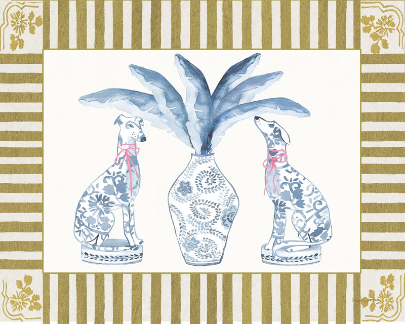 Chinoiserie Dogs I Gold Stripe by Mercedes Lopez Charro