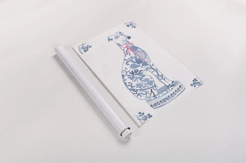 Chinoiserie Dogs II by Mercedes Lopez Charro. shown as a rolled paper print. Available as archival giclee rolled canvas, fine art paper, or poster print. SKU 94608h.