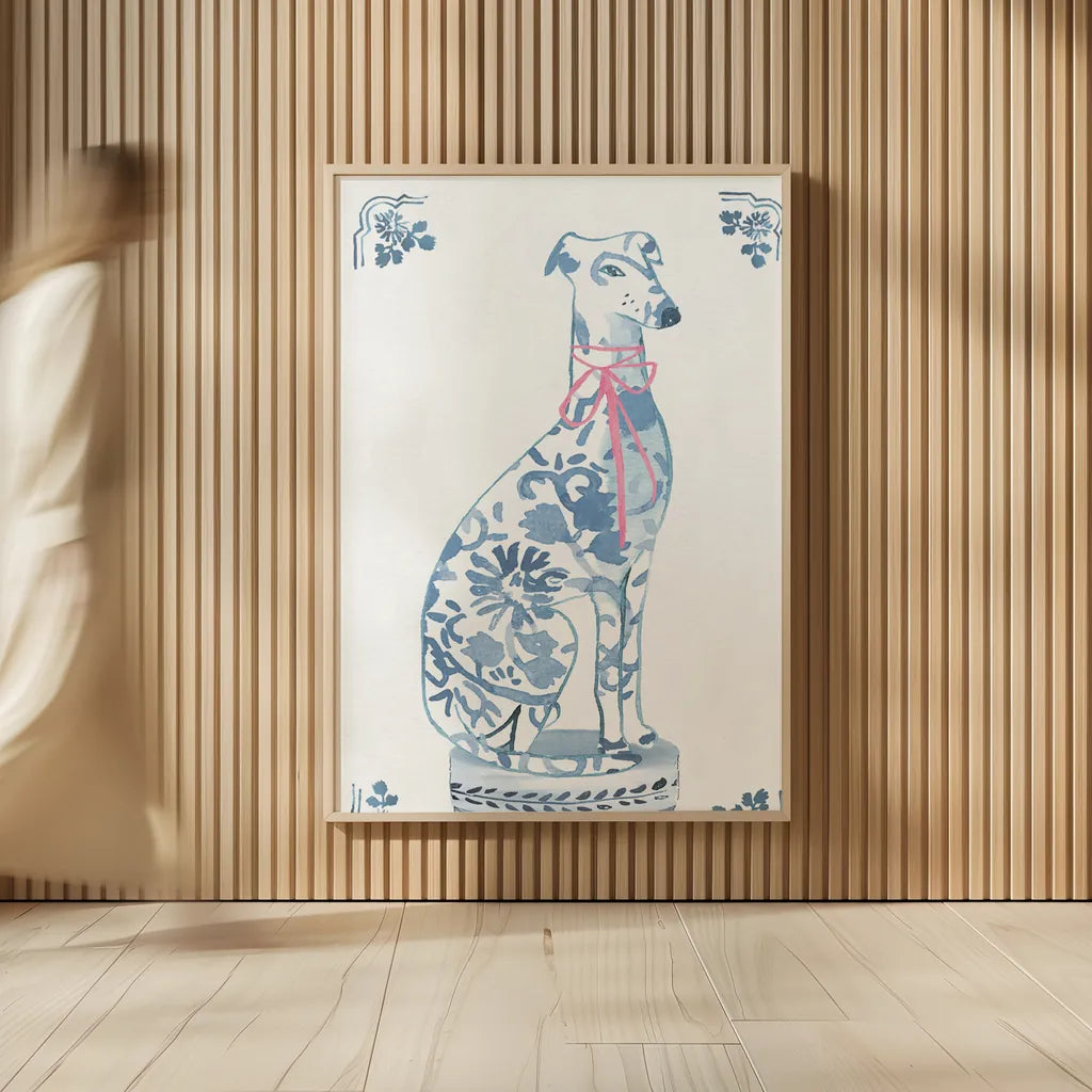 Chinoiserie Dogs II by Mercedes Lopez Charro. shown as over sized large wall art. Available as an archival giclee rolled canvas, fine art paper, or poster print. SKU 94608h.