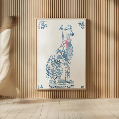 Chinoiserie Dogs II by Mercedes Lopez Charro. shown as over sized large wall art. Available as an archival giclee rolled canvas, fine art paper, or poster print. SKU 94608h.