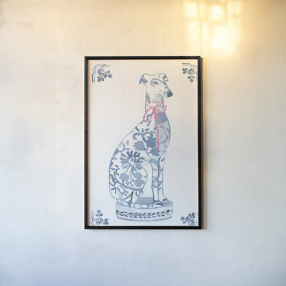 Chinoiserie Dogs II by Mercedes Lopez Charro. shown as a paper print in a black flame. Available as a archival giclee rolled canvas, fine art paper, or poster print. SKU 94608h.