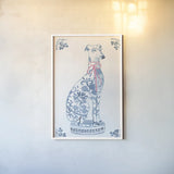 Chinoiserie Dogs II by Mercedes Lopez Charro. shown as a paper print in a white frame. Available as a archival giclee rolled canvas, fine art paper, or poster print. SKU 94608h.
