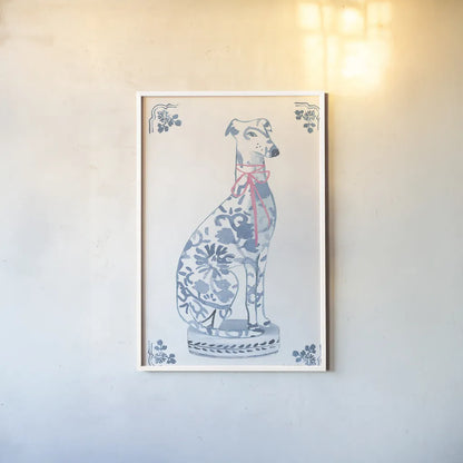 Chinoiserie Dogs II by Mercedes Lopez Charro. shown as a paper print in a white frame. Available as a archival giclee rolled canvas, fine art paper, or poster print. SKU 94608h.