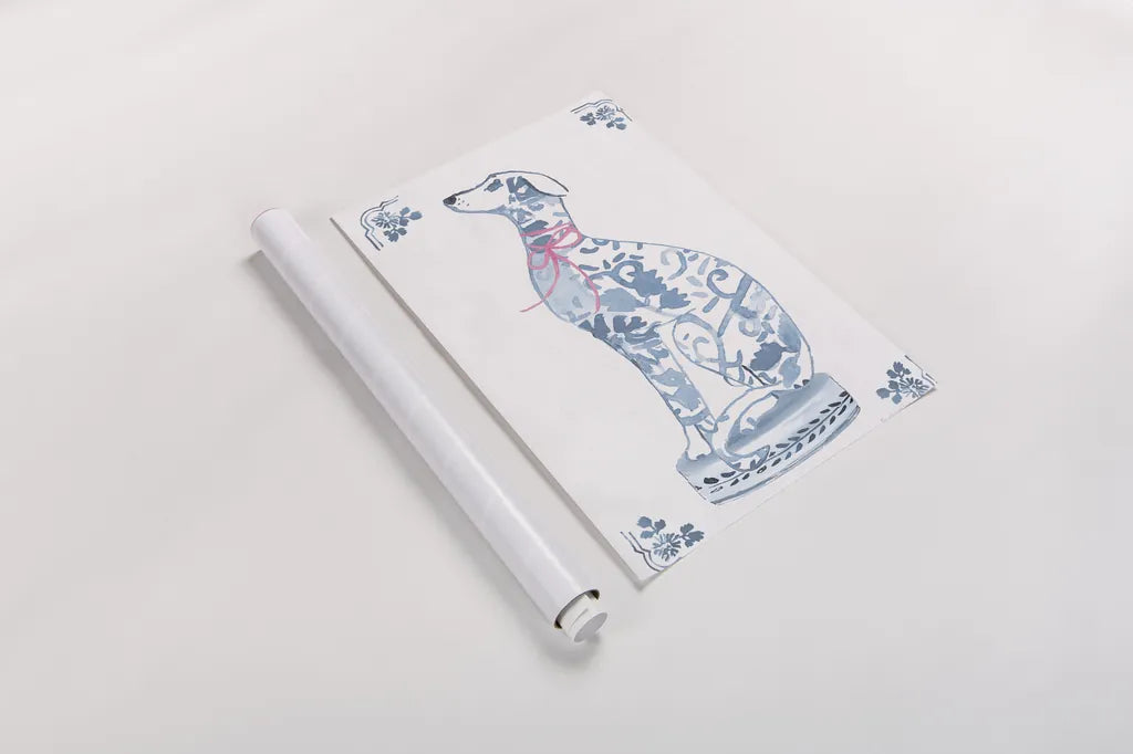 Chinoiserie Dogs III by Mercedes Lopez Charro. shown as a rolled paper print. Available as archival giclee rolled canvas, fine art paper, or poster print. SKU 94609h.