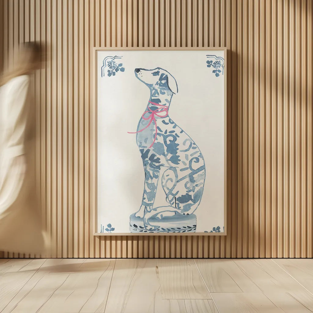 Chinoiserie Dogs III by Mercedes Lopez Charro. shown as over sized large wall art. Available as an archival giclee rolled canvas, fine art paper, or poster print. SKU 94609h.