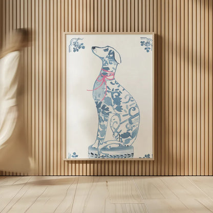 Chinoiserie Dogs III by Mercedes Lopez Charro. shown as over sized large wall art. Available as an archival giclee rolled canvas, fine art paper, or poster print. SKU 94609h.