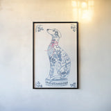 Chinoiserie Dogs III by Mercedes Lopez Charro. shown as a paper print in a black flame. Available as a archival giclee rolled canvas, fine art paper, or poster print. SKU 94609h.