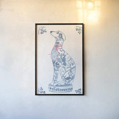 Chinoiserie Dogs III by Mercedes Lopez Charro. shown as a paper print in a black flame. Available as a archival giclee rolled canvas, fine art paper, or poster print. SKU 94609h.