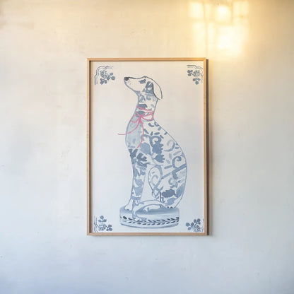 Chinoiserie Dogs III by Mercedes Lopez Charro. shown as a paper print in a natural frame. Available as a archival giclee rolled canvas, fine art paper, or poster print. SKU 94609h.