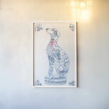 Chinoiserie Dogs III by Mercedes Lopez Charro. shown as a paper print in a white frame. Available as a archival giclee rolled canvas, fine art paper, or poster print. SKU 94609h.