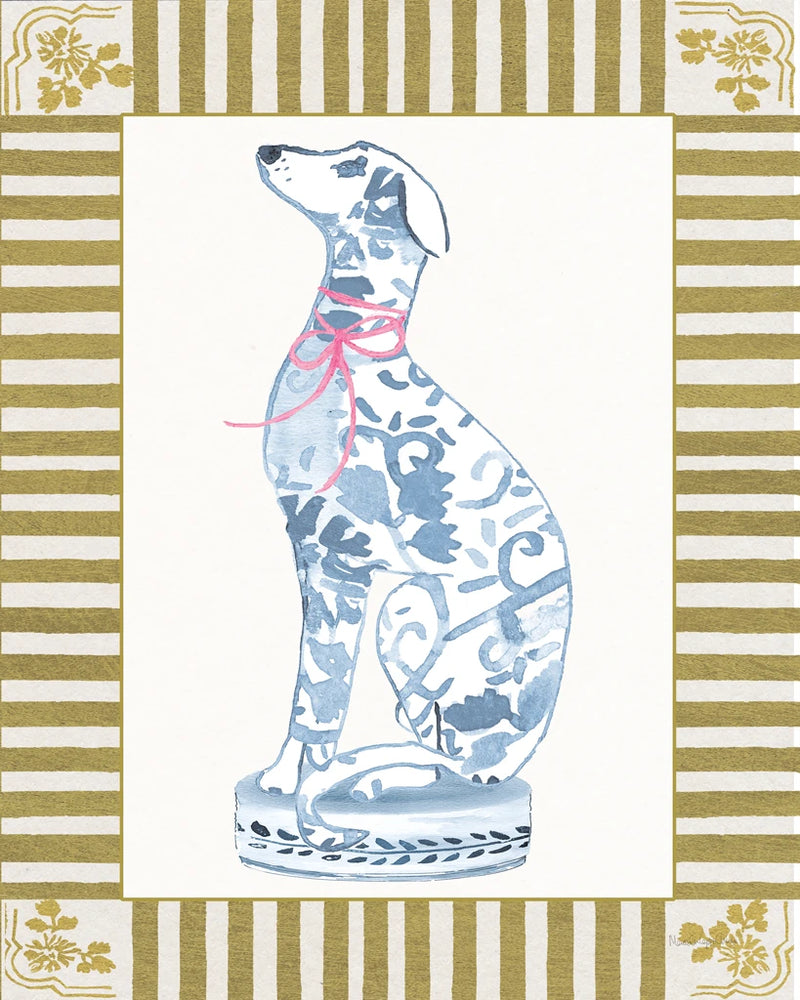 Chinoiserie Dogs III Gold Stripe by Mercedes Lopez Charro