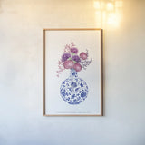 Chinoiserie Style I by Mercedes Lopez Charro. shown as a paper print in a natural frame. Available as a archival giclee rolled canvas, fine art paper, or poster print. SKU 64228h.