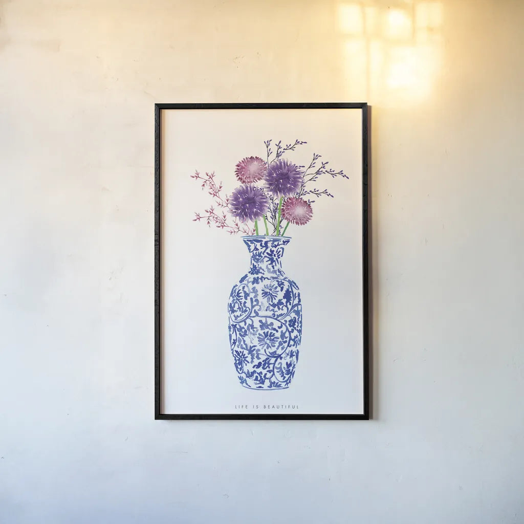 Chinoiserie Style II by Mercedes Lopez Charro. shown as a paper print in a black flame. Available as a archival giclee rolled canvas, fine art paper, or poster print. SKU 64229h.