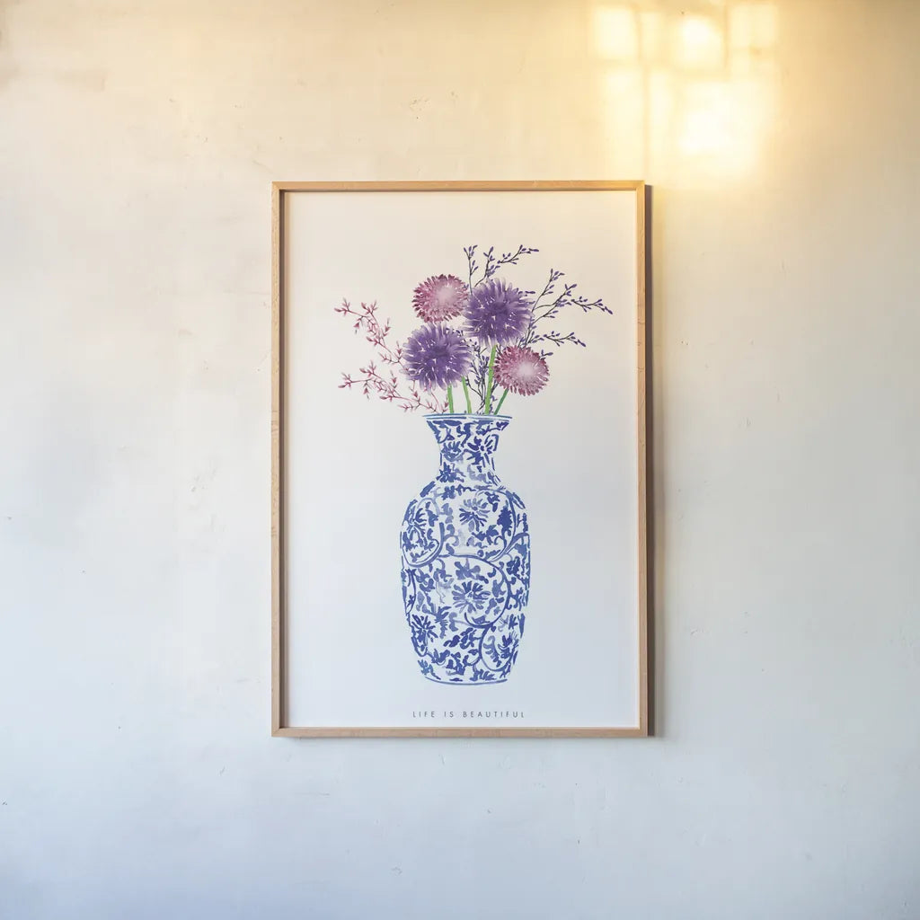Chinoiserie Style II by Mercedes Lopez Charro. shown as a paper print in a natural frame. Available as a archival giclee rolled canvas, fine art paper, or poster print. SKU 64229h.