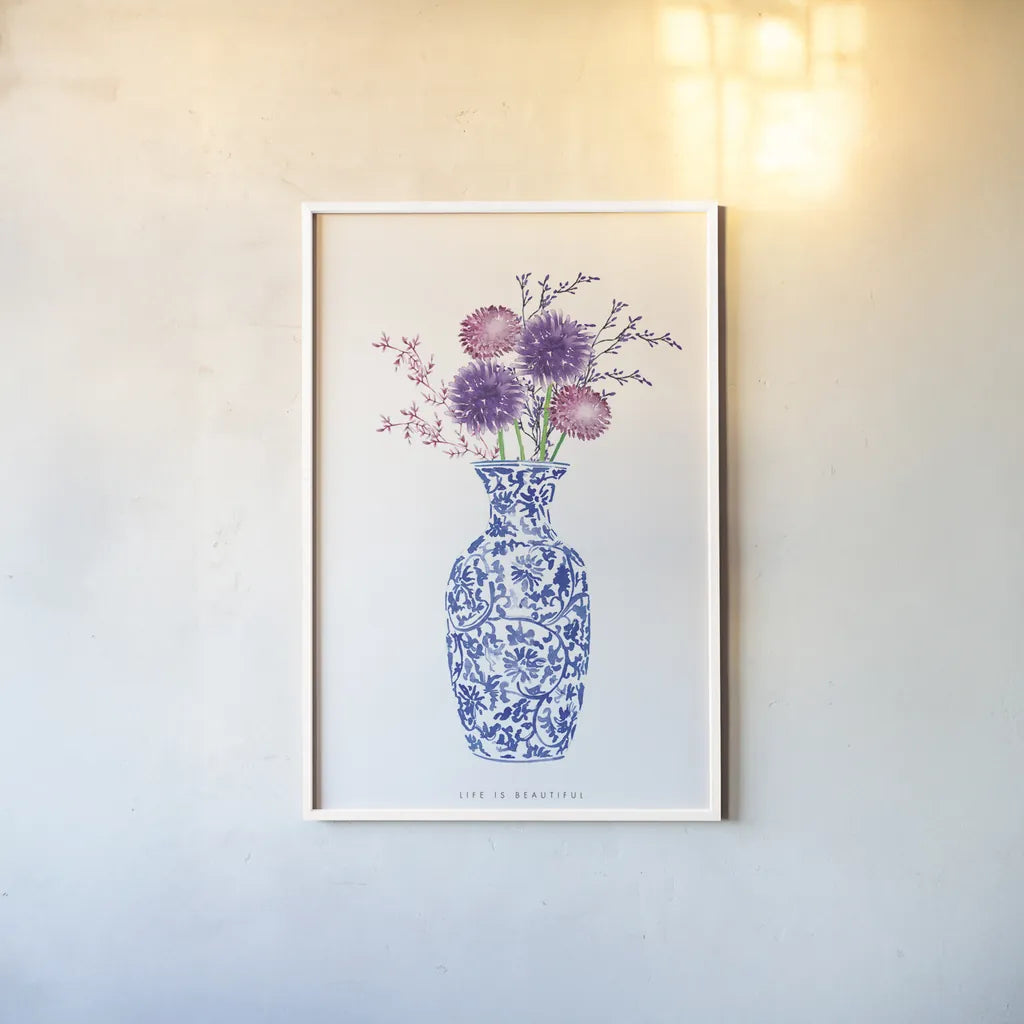 Chinoiserie Style II by Mercedes Lopez Charro. shown as a paper print in a white frame. Available as a archival giclee rolled canvas, fine art paper, or poster print. SKU 64229h.