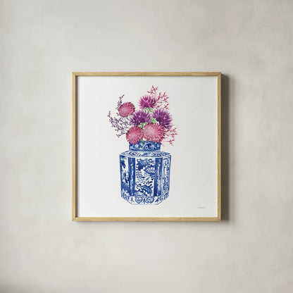 Chinoiserie Style III by Mercedes Lopez Charro. Shown in a natural wood glass frame for a timeless modern aesthetic. Available as an archival giclee rolled canvas, fine art paper, or poster print. SKU 64615a.