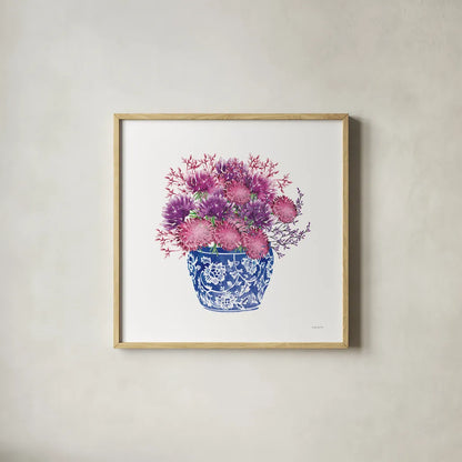 Chinoiserie Style IV by Mercedes Lopez Charro. Shown in a natural wood glass frame for a timeless modern aesthetic. Available as an archival giclee rolled canvas, fine art paper, or poster print. SKU 64616a.