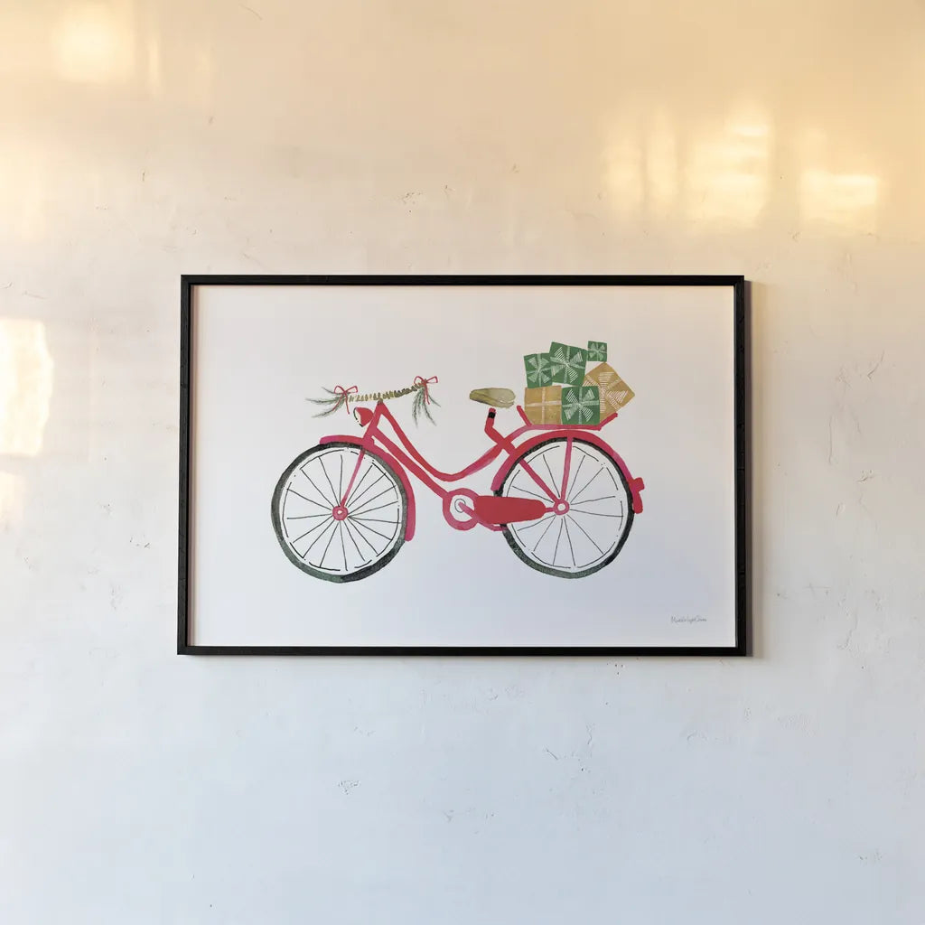 Christmas Delivery II by Mercedes Lopez Charro. shown as a paper print in a black flame. Available as a archival giclee rolled canvas, fine art paper, or poster print. SKU 71532i.