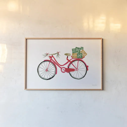 Christmas Delivery II by Mercedes Lopez Charro. shown as a paper print in a natural frame. Available as a archival giclee rolled canvas, fine art paper, or poster print. SKU 71532i.