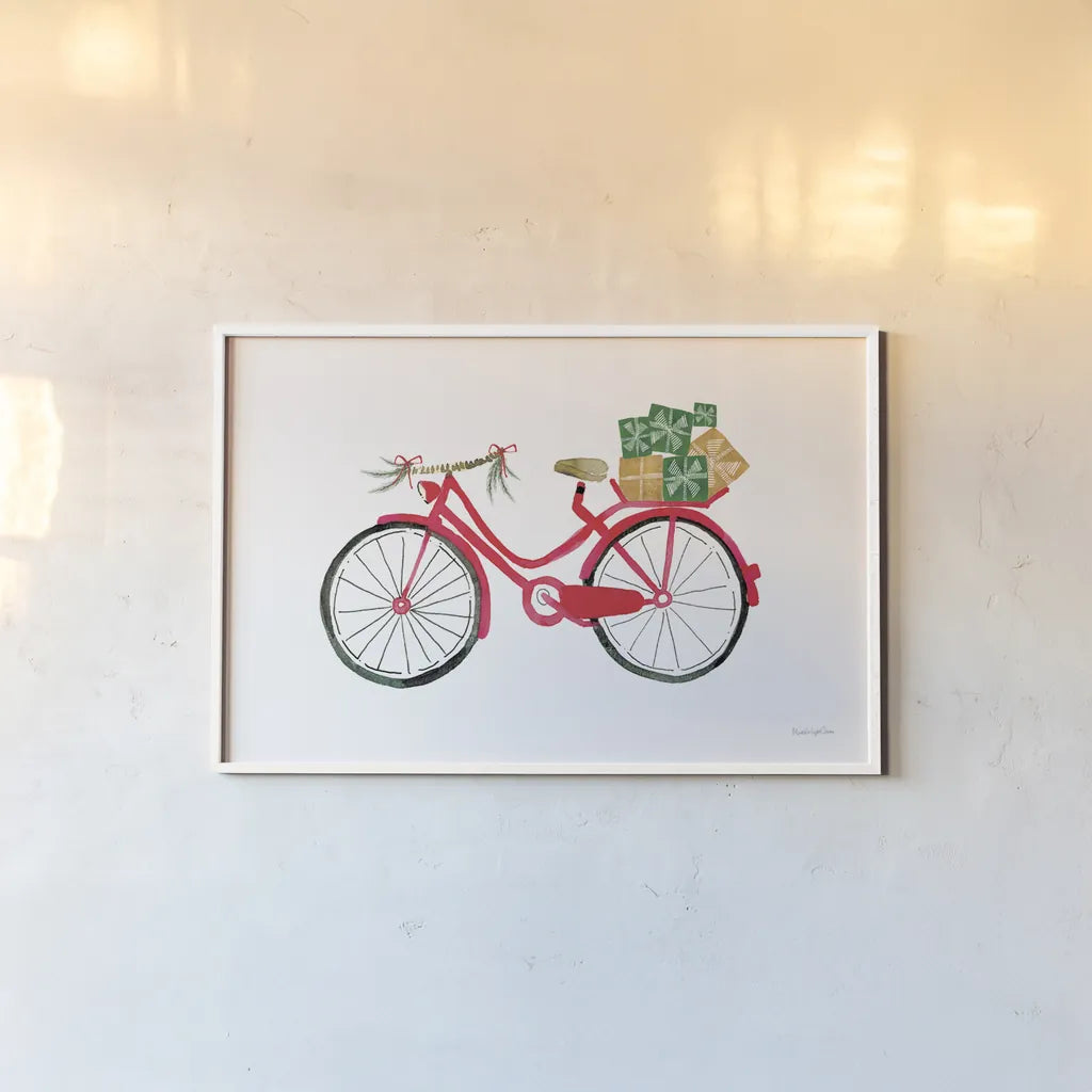 Christmas Delivery II by Mercedes Lopez Charro. shown as a paper print in a white frame. Available as a archival giclee rolled canvas, fine art paper, or poster print. SKU 71532i.