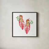 Christmas Eve Mules II by Mercedes Lopez Charro. Shown in a sleek black glass frame for a contemporary gallery look. Available as an archival giclee rolled canvas, fine art paper, or poster print. SKU 71536a.