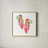 Christmas Eve Mules II by Mercedes Lopez Charro. Shown in a natural wood glass frame for a timeless modern aesthetic. Available as an archival giclee rolled canvas, fine art paper, or poster print. SKU 71536a.