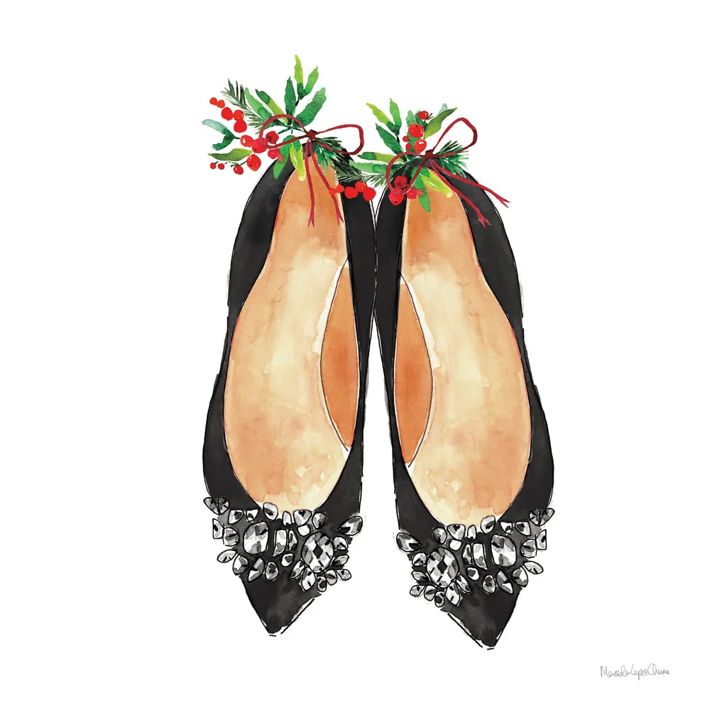 Christmas Shoes I by Mercedes Lopez Charro. SKU 71537a. Archival Giclee Fine art print for wall decor.