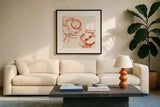 Coastal Crabs Beach Fun by Mercedes Lopez Charro. Displayed in a glass frame with matte in a clean modern living room. Available as an archival giclee rolled canvas, fine art paper, or poster print. SKU 102551a.