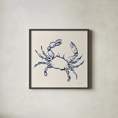 Coastal Crabs I by Mercedes Lopez Charro. Shown in a sleek black glass frame for a contemporary gallery look. Available as an archival giclee rolled canvas, fine art paper, or poster print. SKU 86319a.