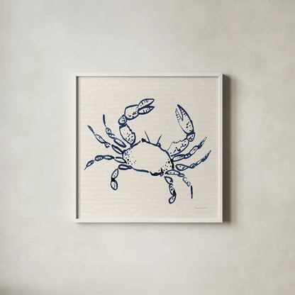 Coastal Crabs I by Mercedes Lopez Charro. Shown in a crisp white glass frame for a clean and minimalist style. Available as an archival giclee rolled canvas, fine art paper, or poster print. SKU 86319a.