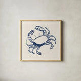Coastal Crabs II by Mercedes Lopez Charro. Shown in a natural wood glass frame for a timeless modern aesthetic. Available as an archival giclee rolled canvas, fine art paper, or poster print. SKU 86320a.