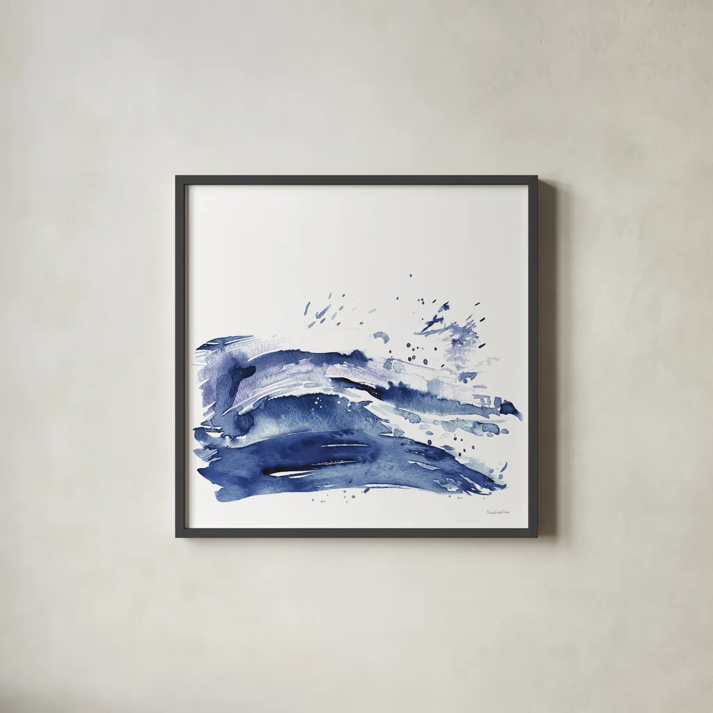 Coastal Splash I by Mercedes Lopez Charro. Shown in a sleek black glass frame for a contemporary gallery look. Available as an archival giclee rolled canvas, fine art paper, or poster print. SKU 64830a.