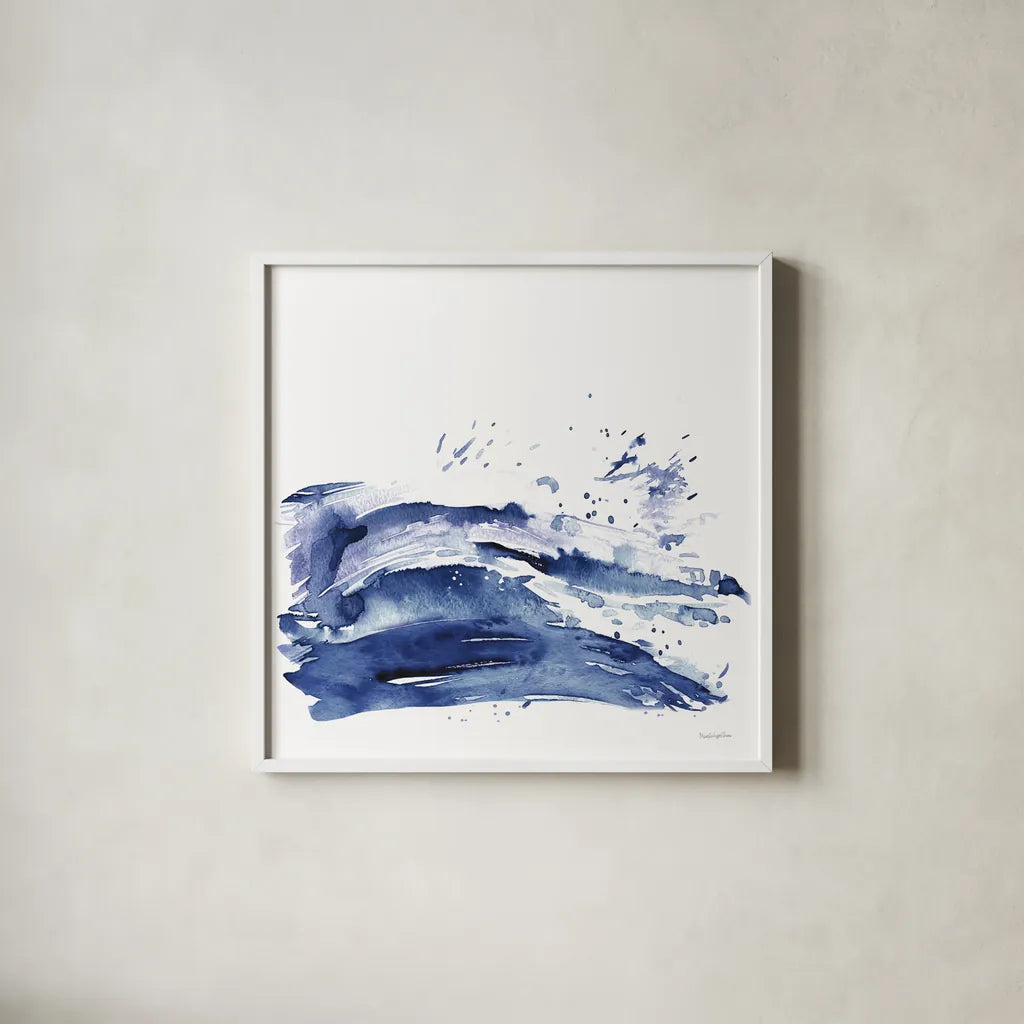 Coastal Splash I by Mercedes Lopez Charro. Shown in a crisp white glass frame for a clean and minimalist style. Available as an archival giclee rolled canvas, fine art paper, or poster print. SKU 64830a.