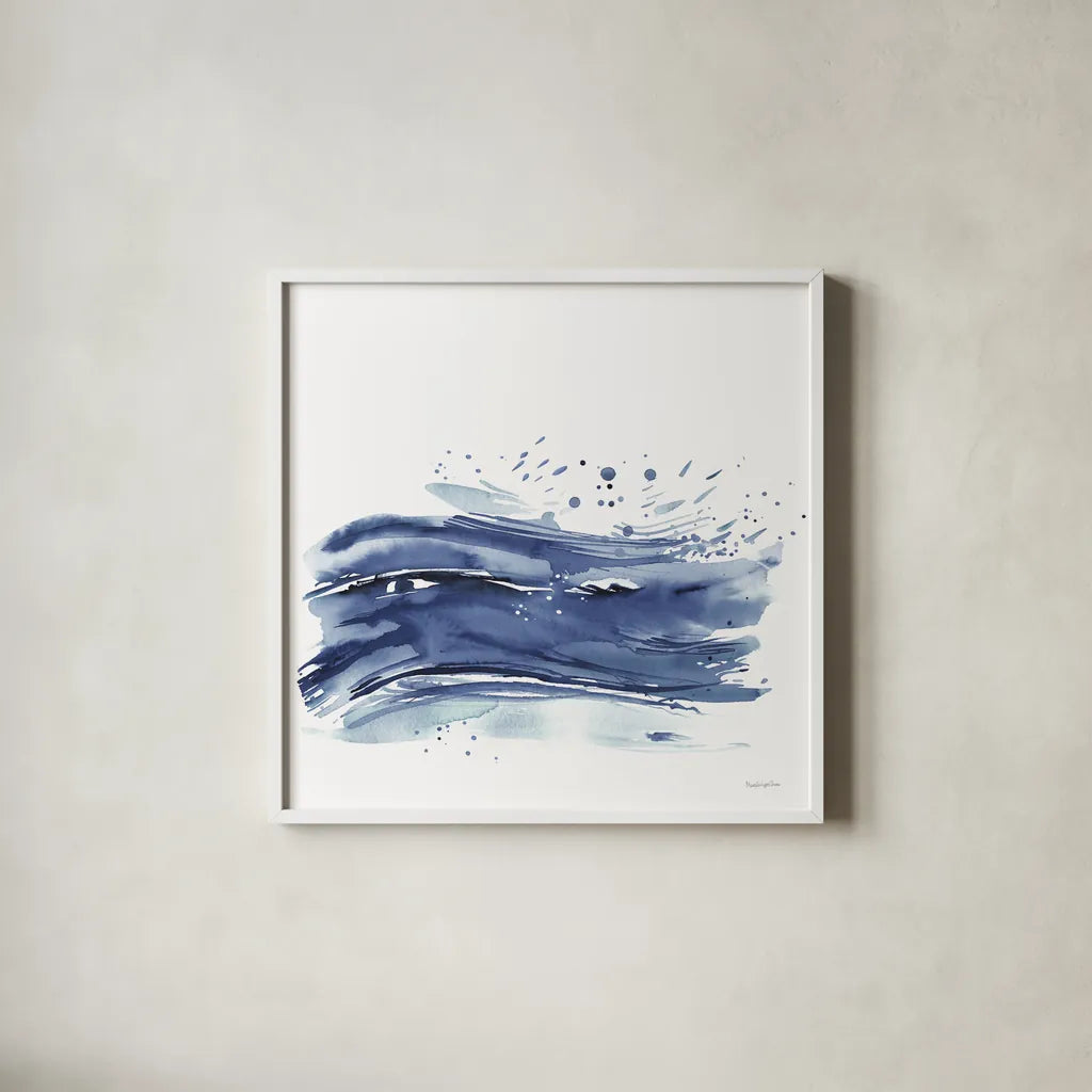 Coastal Splash II by Mercedes Lopez Charro. Shown in a crisp white glass frame for a clean and minimalist style. Available as an archival giclee rolled canvas, fine art paper, or poster print. SKU 64831a.