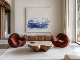 Coastal Splash IV by Mercedes Lopez Charro. Shown as extra-large giant wall art in a modern living room. Available as an archival giclee rolled canvas, fine art paper, or poster print. SKU 64833a.