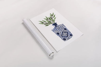 Cobalt Geometric Vases III by Mercedes Lopez Charro. shown as a rolled paper print. Available as archival giclee rolled canvas, fine art paper, or poster print. SKU 67374h.