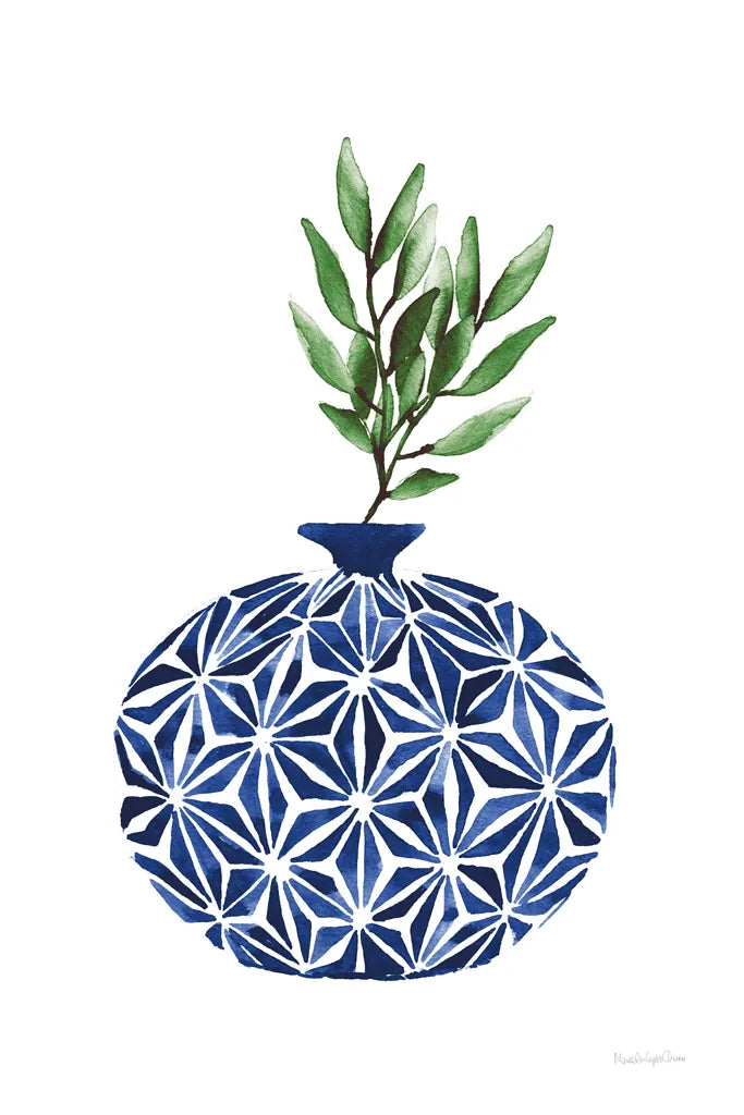 Cobalt Geometric Vases IV by Mercedes Lopez Charro. SKU 67375h. Archival Giclee Fine art print for wall decor.
