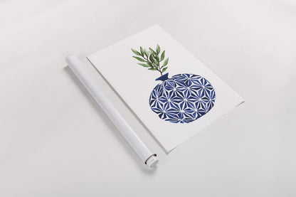 Cobalt Geometric Vases IV by Mercedes Lopez Charro. shown as a rolled paper print. Available as archival giclee rolled canvas, fine art paper, or poster print. SKU 67375h.