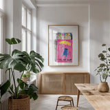 Cool Cat Club Matches I by Mercedes Lopez Charro. shown as a print in a natural wood frame in a dining room. Available as a archival giclee rolled canvas, fine art paper, or poster print. SKU 85530h.