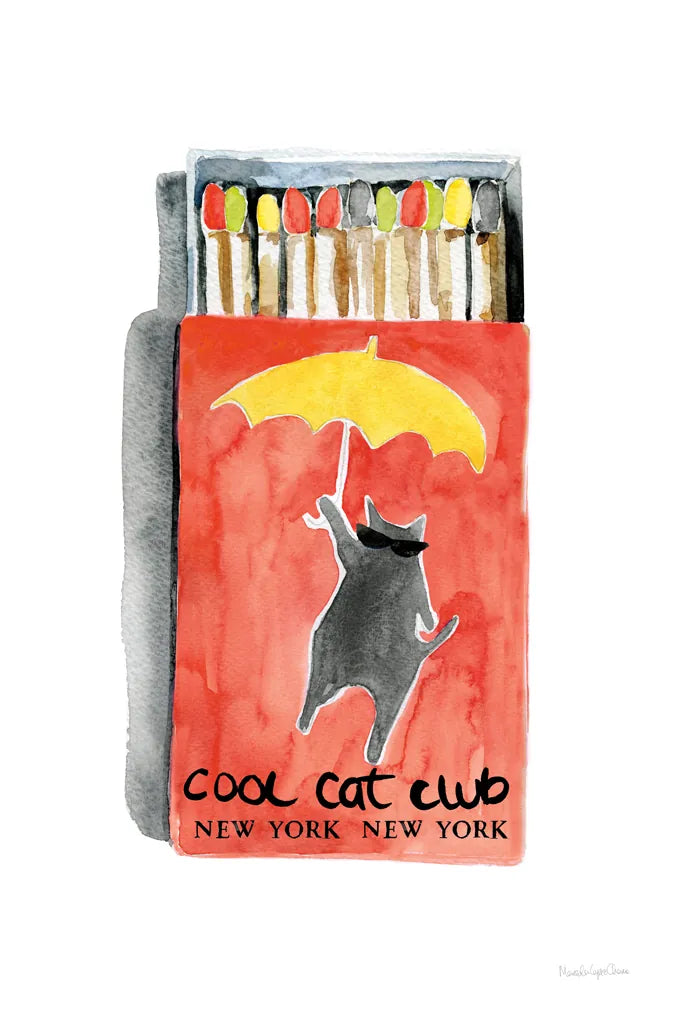 Cool Cat Club Matches I Red by Mercedes Lopez Charro. SKU 86313h. Archival Giclee Fine art print for wall decor.