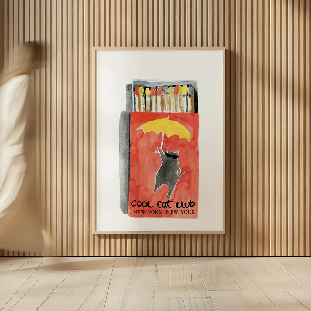 Cool Cat Club Matches I Red by Mercedes Lopez Charro. shown as over sized large wall art. Available as an archival giclee rolled canvas, fine art paper, or poster print. SKU 86313h.