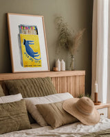 Cool Cat Club Matches II by Mercedes Lopez Charro. shown as a paper print in a natural frame. Available as a archival giclee rolled canvas, fine art paper, or poster print. SKU 85531h.