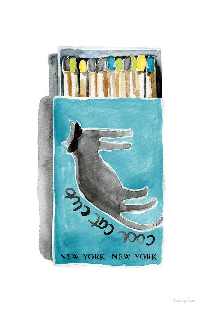 Cool Cat Club Matches II Teal by Mercedes Lopez Charro. SKU 86314h. Archival Giclee Fine art print for wall decor.