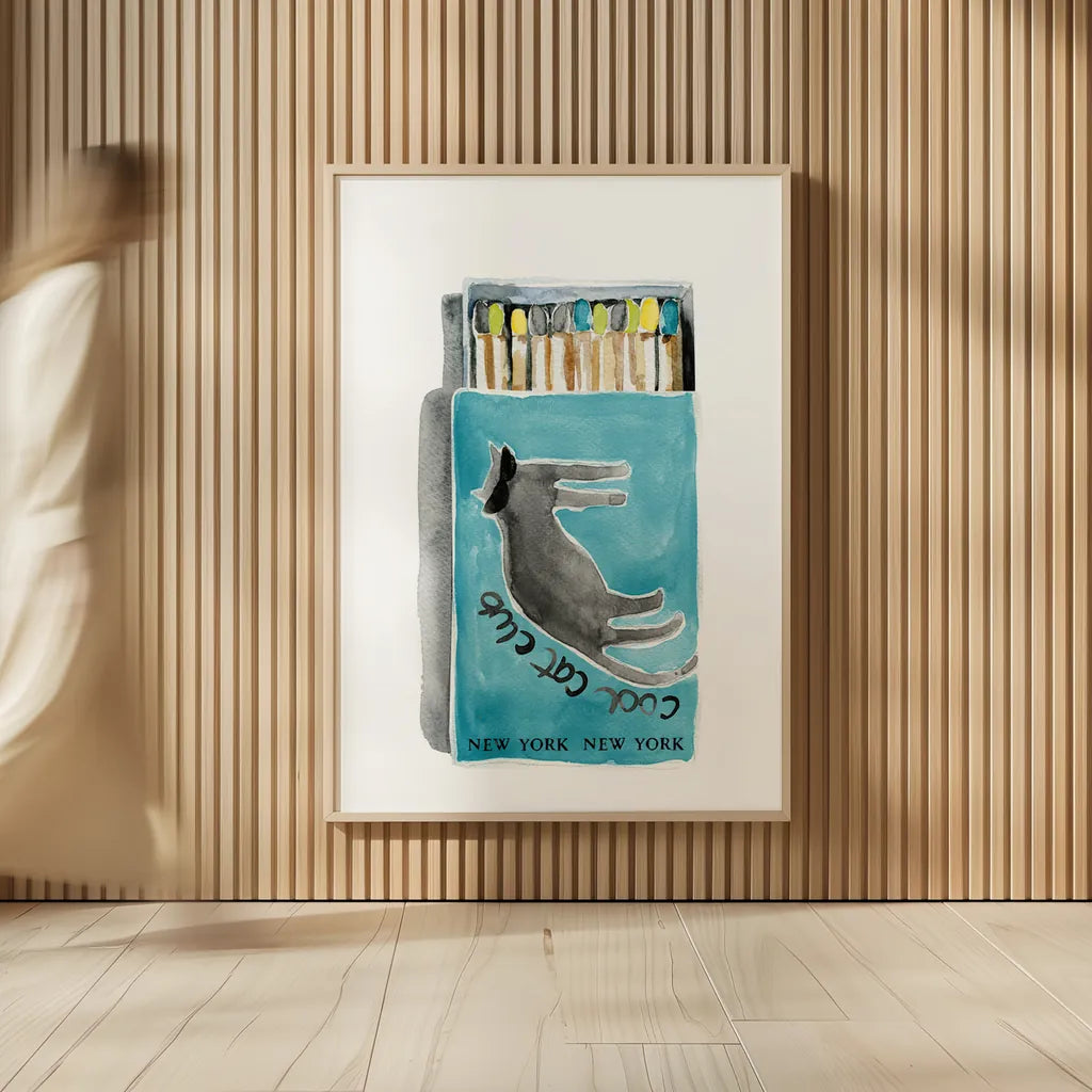 Cool Cat Club Matches II Teal by Mercedes Lopez Charro. shown as over sized large wall art. Available as an archival giclee rolled canvas, fine art paper, or poster print. SKU 86314h.