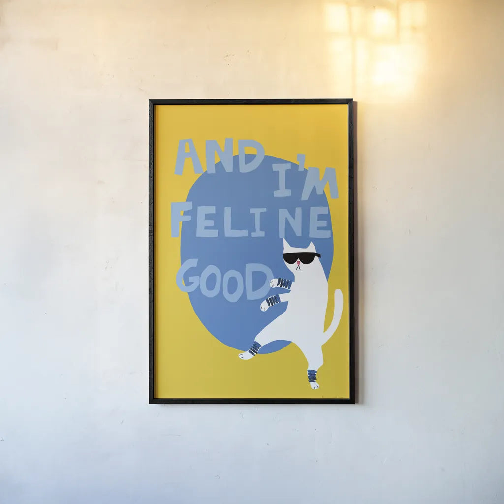 Cool Cat I by Mercedes Lopez Charro. shown as a paper print in a black flame. Available as a archival giclee rolled canvas, fine art paper, or poster print. SKU 85526h.