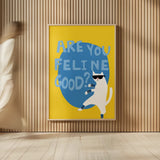 Cool Cat I Feline Good by Mercedes Lopez Charro. shown as over sized large wall art. Available as an archival giclee rolled canvas, fine art paper, or poster print. SKU 86933h.