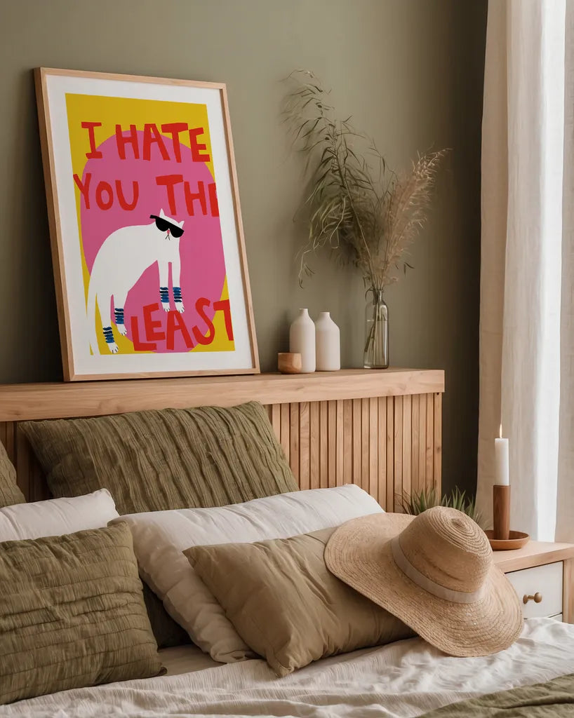 Cool Cat II by Mercedes Lopez Charro. shown as a paper print in a natural frame. Available as a archival giclee rolled canvas, fine art paper, or poster print. SKU 85527h.