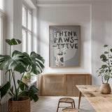 Cool Cat III Neutral by Mercedes Lopez Charro. shown as a print in a natural wood frame in a dining room. Available as a archival giclee rolled canvas, fine art paper, or poster print. SKU 86312h.