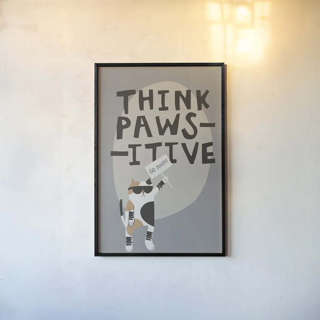 Cool Cat III Neutral by Mercedes Lopez Charro. shown as a paper print in a black flame. Available as a archival giclee rolled canvas, fine art paper, or poster print. SKU 86312h.