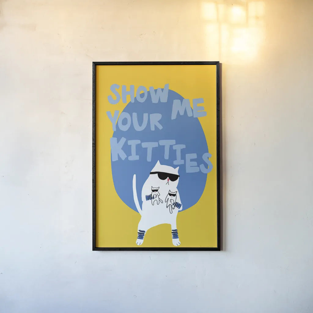 Cool Cat IV by Mercedes Lopez Charro. shown as a paper print in a black flame. Available as a archival giclee rolled canvas, fine art paper, or poster print. SKU 85529h.